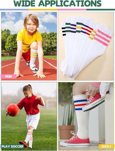 8 Pairs Kids Striped Tube Socks Cotton Knee High Colorful Retro Stripe Athletic Socks for Kid Boys Girls 6-12 Years in Kuwait