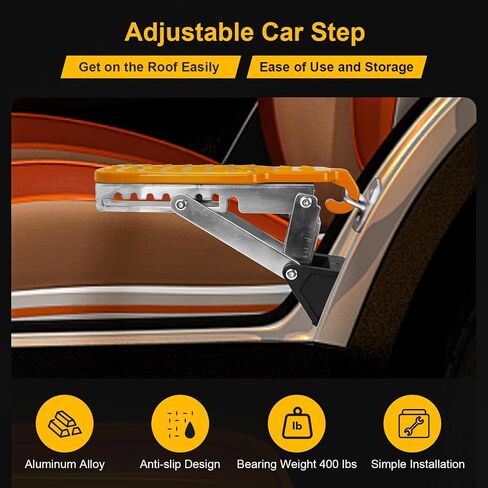 Universal Fit Car Door Step, Foldable Door Latch Step with Adjustable Angle for Car Roof Access, Both Feet Stand Car Step for SUV and Truck, Orange in Saudi Arabia