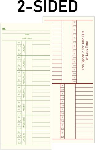 Weekly Time Cards 2-Sided, Named Days, 3-3/8" x 8-1/4", Green/Red Print, 500-Count in Saudi Arabia