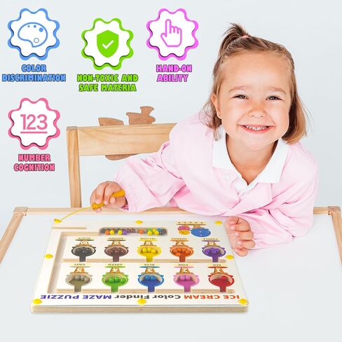 Magnetic Color and Number Maze, Wooden Color Matching Learning Counting Puzzle Board, Montessori Toys Gift for Boys Girls Toddlers Preschool 3 4 5 Years in Saudi Arabia