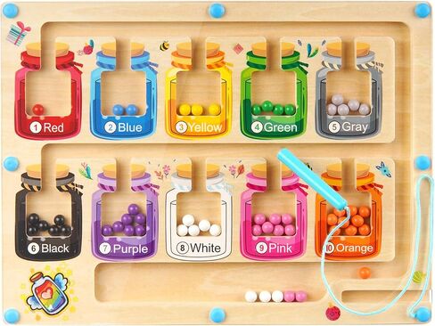 Magnetic Color and Number Maze, Wooden Color Matching Learning Counting Puzzle Board, Montessori Toys Gift for Boys Girls Toddlers Preschool 3 4 5 Years in Saudi Arabia