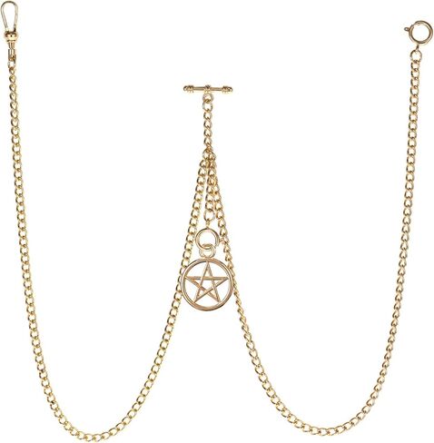 Men's Double Albert Chain Pocket Watch Curb Link Key Chain 3 Hooks with Antique Five-Pointed Star Pendant Design Charm Fob T Bar in Kuwait