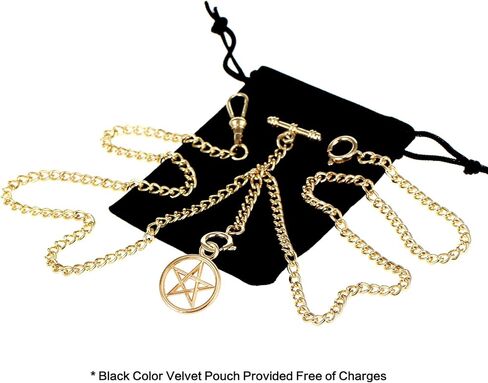 Men's Double Albert Chain Pocket Watch Curb Link Key Chain 3 Hooks with Antique Five-Pointed Star Pendant Design Charm Fob T Bar in Kuwait