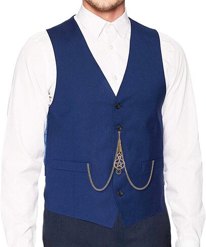 Men's Double Albert Chain Pocket Watch Curb Link Key Chain 3 Hooks with Antique Five-Pointed Star Pendant Design Charm Fob T Bar in Kuwait