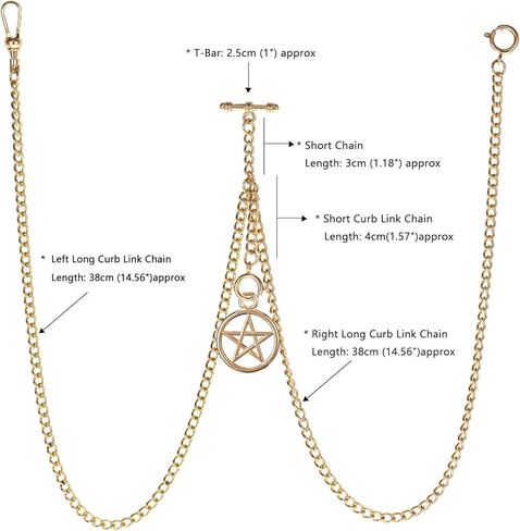 Men's Double Albert Chain Pocket Watch Curb Link Key Chain 3 Hooks with Antique Five-Pointed Star Pendant Design Charm Fob T Bar in Kuwait