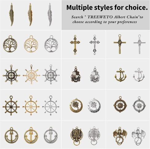 Men's Double Albert Chain Pocket Watch Curb Link Key Chain 3 Hooks with Antique Five-Pointed Star Pendant Design Charm Fob T Bar in Kuwait