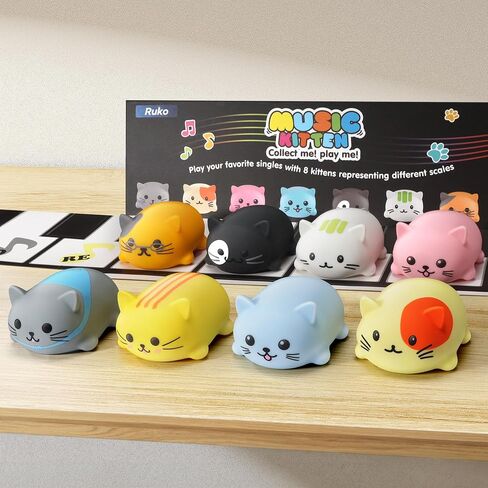 لوحات مفاتيح بيانو موسيقية للقطط/القطط من روكو 3589 مع نغمة مواء لطيفة، مقياس موسيقى يعمل باللمس، لعبة ممتعة للأطفال والكبار، هدية مثالية للأولاد والبنات من سن 3 4 5 6 7 8 9، أداة تعليمية (8 قطع) in Kuwait