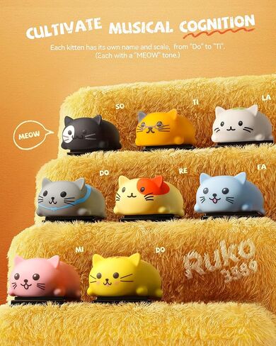 لوحات مفاتيح بيانو موسيقية للقطط/القطط من روكو 3589 مع نغمة مواء لطيفة، مقياس موسيقى يعمل باللمس، لعبة ممتعة للأطفال والكبار، هدية مثالية للأولاد والبنات من سن 3 4 5 6 7 8 9، أداة تعليمية (8 قطع) in Kuwait