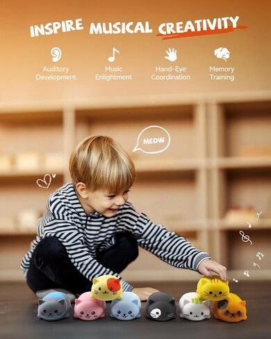 لوحات مفاتيح بيانو موسيقية للقطط/القطط من روكو 3589 مع نغمة مواء لطيفة، مقياس موسيقى يعمل باللمس، لعبة ممتعة للأطفال والكبار، هدية مثالية للأولاد والبنات من سن 3 4 5 6 7 8 9، أداة تعليمية (8 قطع) in Kuwait