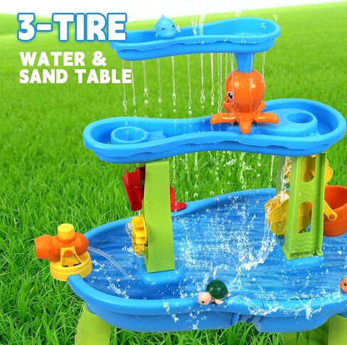 SUPER JOY Water Table for Toddlers 3-5, 3-Tier Kids Water Table with Umbrella, Kids Activity Table Outdoor Toys Water Play Table for Toddlers, Backyard Beach Water Toys for Boys Girls in Saudi Arabia