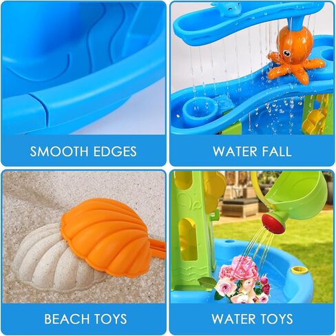 SUPER JOY Water Table for Toddlers 3-5, 3-Tier Kids Water Table with Umbrella, Kids Activity Table Outdoor Toys Water Play Table for Toddlers, Backyard Beach Water Toys for Boys Girls in Saudi Arabia