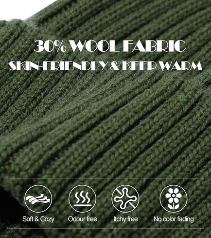 Kids Merino Wool Beanie Hat,Unisex Children Warm Winter Cuffed Ski Caps Classic Knitted Skull Caps for Boys Girls 7-14Y in Saudi Arabia