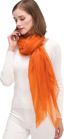 Ovcio Featherlight Orange Cashmere Scarf - 100% Pure Cashmere Wrap Scarf for Women (87x39) with Gift Box in Saudi Arabia