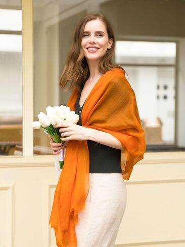 Ovcio Featherlight Orange Cashmere Scarf - 100% Pure Cashmere Wrap Scarf for Women (87x39) with Gift Box in Saudi Arabia