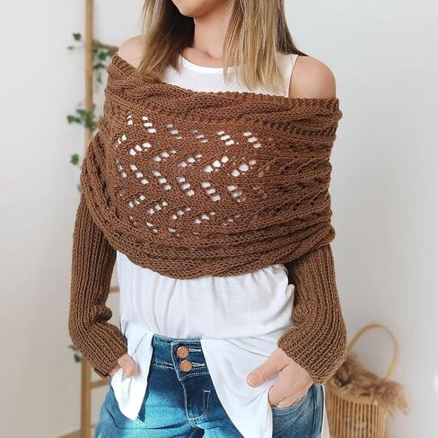 Multifunctional Scarf with Sleeves,Knitted Cable Wrap,Scarf with Sleeves Crochet Pattern,Scarf Sweater Wrap with Sleeves in Saudi Arabia