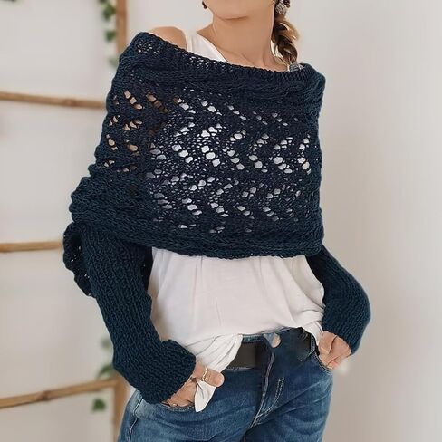 Multifunctional Scarf with Sleeves,Knitted Cable Wrap,Scarf with Sleeves Crochet Pattern,Scarf Sweater Wrap with Sleeves in Saudi Arabia