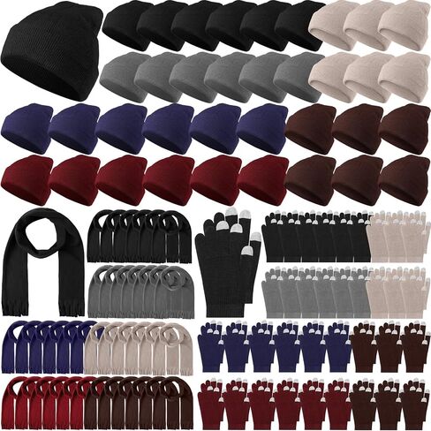 Suhine Winter Hat Scarf Gloves Set Warm Fleece Scarves Touch Screen Gloves Winter Knit Beanie for Women Men Donation Homeless in Saudi Arabia