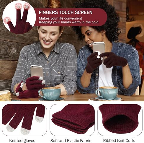 Suhine Winter Hat Scarf Gloves Set Warm Fleece Scarves Touch Screen Gloves Winter Knit Beanie for Women Men Donation Homeless in Saudi Arabia