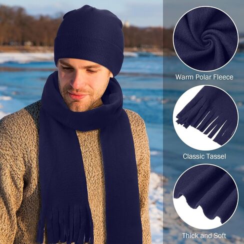 Suhine Winter Hat Scarf Gloves Set Warm Fleece Scarves Touch Screen Gloves Winter Knit Beanie for Women Men Donation Homeless in Saudi Arabia
