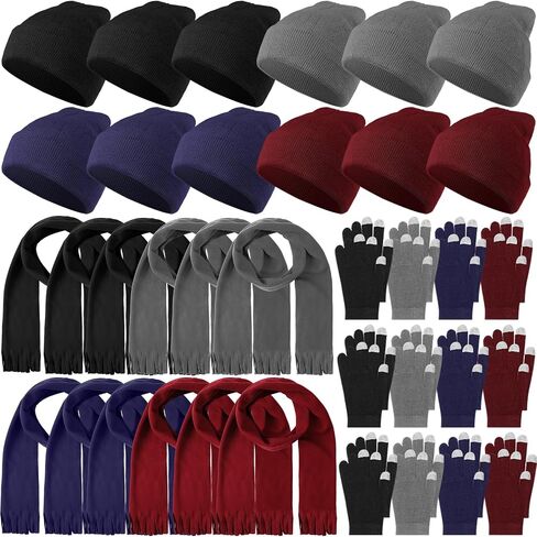 Suhine Winter Hat Scarf Gloves Set Warm Fleece Scarves Touch Screen Gloves Winter Knit Beanie for Women Men Donation Homeless in Saudi Arabia