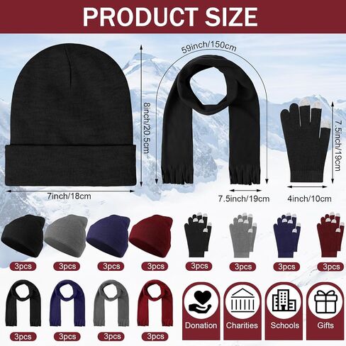 Suhine Winter Hat Scarf Gloves Set Warm Fleece Scarves Touch Screen Gloves Winter Knit Beanie for Women Men Donation Homeless in Saudi Arabia
