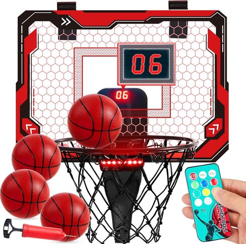 طوق كرة سلة صغير من SYNCFUN للأطفال، لعبة أطواق كرة السلة المضيئة فوق الباب، طوق صغير مع لوحة نتائج و4 كرات، مجموعة ألعاب كرة السلة الرياضية، لعبة هدية عيد ميلاد للأولاد والبنات من سن 3 سنوات فما فوق (أزرق) in Kuwait