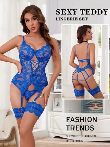 Sexy Lingerie for Women Naughty Lingerie Set with Garter Belt Lace Bodysuit Teddy Baby Dolls Panty in Kuwait