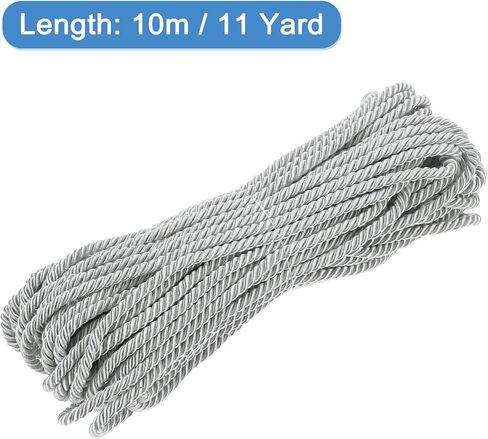 MECCANIXITY Twisted Cord Trim, 5 Yard 3mm 3-Ply Twine Braided Rope Shiny Thread String for Craft Gift Bag Curtain Christmas Decor, Silver - 5m in Saudi Arabia