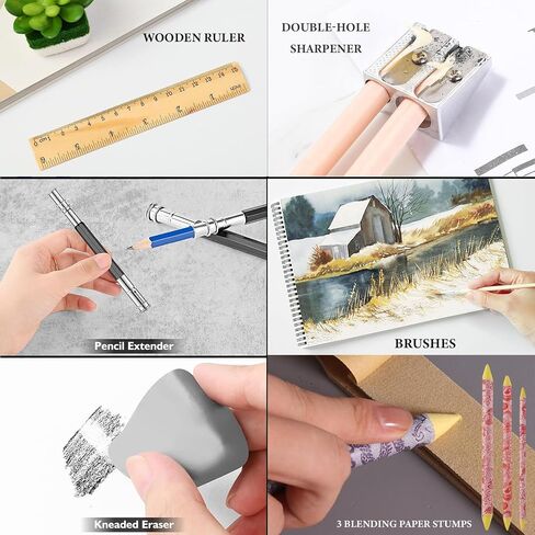 Drawing Sketching Kit Graphite Charcoal Colored Pencils for Artists Beginners Ideal for Drawing Sketching Shading, Premium Watercolors Paper Erasable 39Pcs Art Supply Kit Set in Saudi Arabia