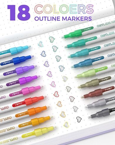 Double Line Outline Markers 18 Colors, Waterproof Glitter Markers for Coloring, Card Making, DIY, Art Supplies and Crafts, Trendy Stuff in Saudi Arabia