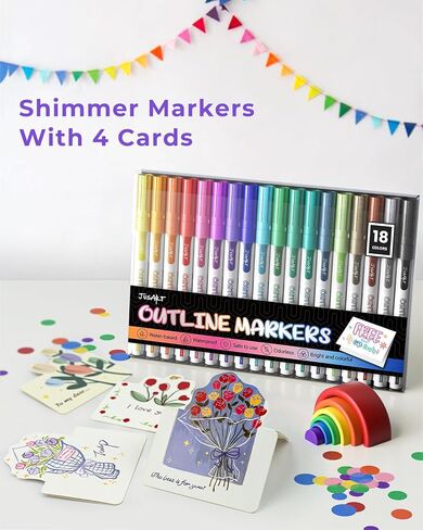 Double Line Outline Markers 18 Colors, Waterproof Glitter Markers for Coloring, Card Making, DIY, Art Supplies and Crafts, Trendy Stuff in Saudi Arabia