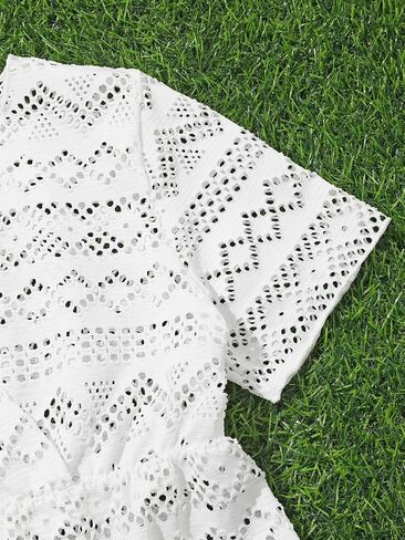 فستان سباحة للفتيات بأكمام قصيرة ورقبة على شكل حرف V من OYOANGLE، فساتين ملابس الشاطئ مجوفة in Saudi Arabia