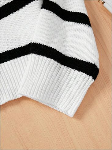 MakeMeChic Girl's Striped Colorblock Round Neck Sweater Long Sleeve Drop Shoulder Knit Loose Pullovers in Saudi Arabia