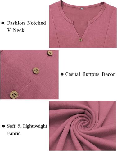VISLILY Womens-Plus-Size-Dressy-Tops Cute V Neck Henley Shirts Flowy Pleated Long Sleeve Tunic Fall Casual Buttons Up Blouses in Kuwait