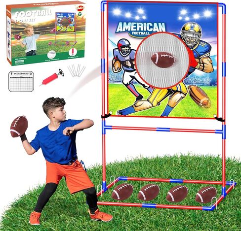 VATOS Football Toss Target Games with 4 Inflatable Footballs - Indoor Outdoor Backyard Throwing Sport Toy for Kids, Football Passing Targets Party Game for Boys Girls and Family Fun Play in Kuwait