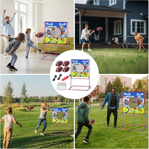 VATOS Football Toss Target Games with 4 Inflatable Footballs - Indoor Outdoor Backyard Throwing Sport Toy for Kids, Football Passing Targets Party Game for Boys Girls and Family Fun Play in Kuwait