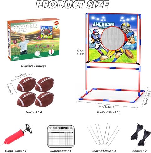 VATOS Football Toss Target Games with 4 Inflatable Footballs - Indoor Outdoor Backyard Throwing Sport Toy for Kids, Football Passing Targets Party Game for Boys Girls and Family Fun Play in Kuwait