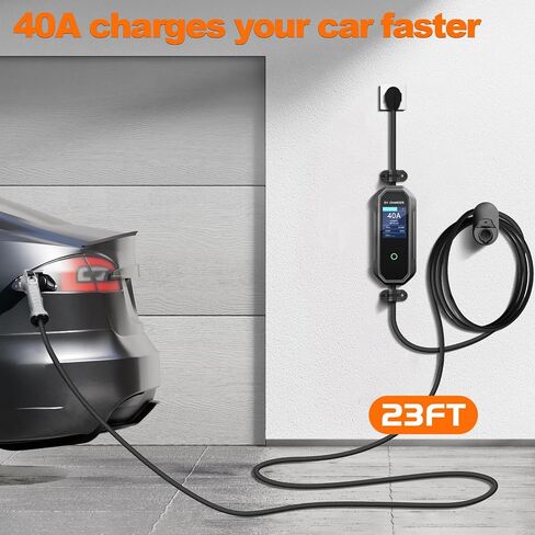 Level 2 EV Charger (40 Amp 110-240V 23ft Cable NEMA 14-50P), Mobile Portable Electric Vehicle Charger Plug-in Home EV Charging Station for SAE J1772 Evs Adjustable Current ﻿ in Saudi Arabia