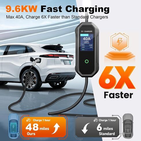 Level 2 EV Charger (40 Amp 110-240V 23ft Cable NEMA 14-50P), Mobile Portable Electric Vehicle Charger Plug-in Home EV Charging Station for SAE J1772 Evs Adjustable Current ﻿ in Saudi Arabia