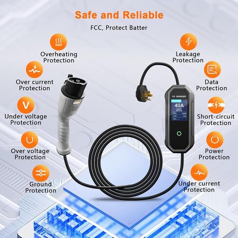 Level 2 EV Charger (40 Amp 110-240V 23ft Cable NEMA 14-50P), Mobile Portable Electric Vehicle Charger Plug-in Home EV Charging Station for SAE J1772 Evs Adjustable Current ﻿ in Saudi Arabia
