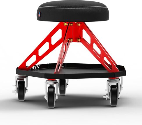 Vyper Robust Steel Pro Automotive/DIY/Detailing Stool - 400 lb Capacity - Tool Tray - Large Wheels (Black Seat, Red Frame) in Kuwait