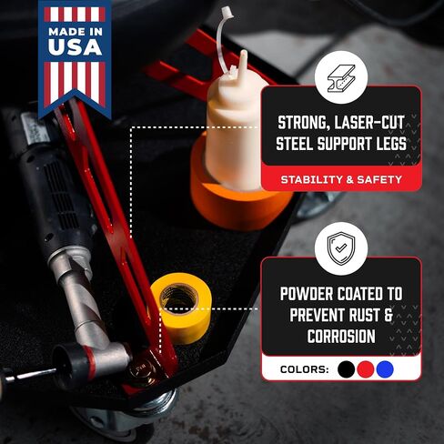 Vyper Robust Steel Pro Automotive/DIY/Detailing Stool - 400 lb Capacity - Tool Tray - Large Wheels (Black Seat, Red Frame) in Kuwait