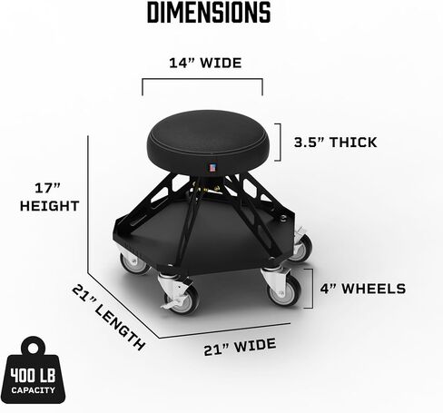 Vyper Robust Steel Pro Automotive/DIY/Detailing Stool - 400 lb Capacity - Tool Tray - Large Wheels (Black Seat, Red Frame) in Kuwait