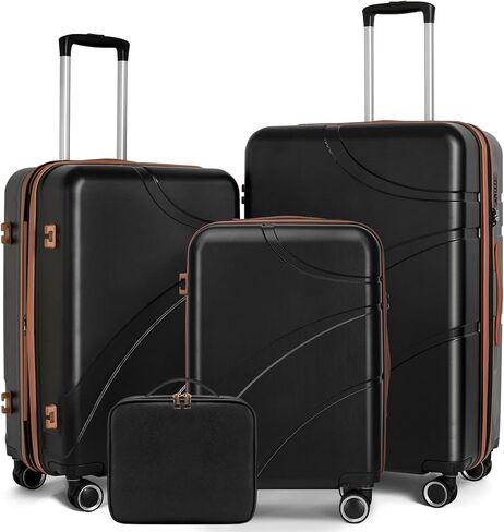 Luggage Sets 4 Piece Suitcase Set with Spinner Wheel, Hardshell Luggage Sets with TSA Lock, Expandable Travel Luggage Set, Black in Saudi Arabia