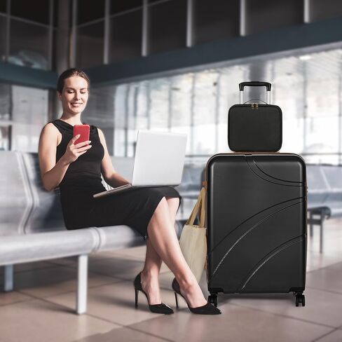 Luggage Sets 4 Piece Suitcase Set with Spinner Wheel, Hardshell Luggage Sets with TSA Lock, Expandable Travel Luggage Set, Black in Saudi Arabia