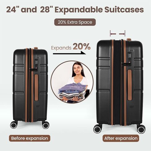 Luggage Sets 4 Piece Suitcase Set with Spinner Wheel, Hardshell Luggage Sets with TSA Lock, Expandable Travel Luggage Set, Black in Saudi Arabia