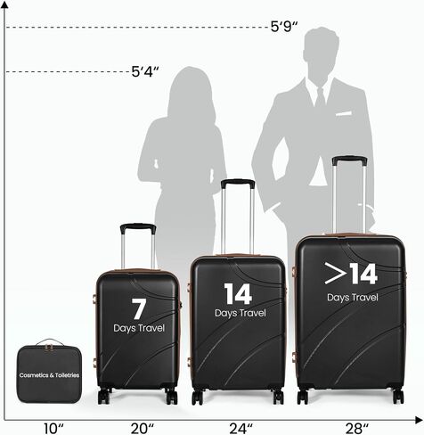 Luggage Sets 4 Piece Suitcase Set with Spinner Wheel, Hardshell Luggage Sets with TSA Lock, Expandable Travel Luggage Set, Black in Saudi Arabia
