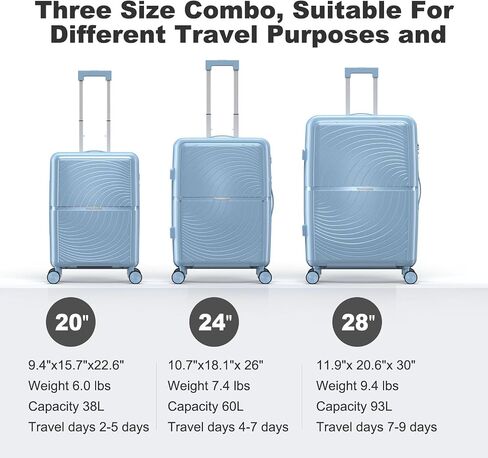 Nazhura Luggage Set, 3-Piece Hardside Suitcase Set, 20-inch, 24-inch, 28-inch Luggage, Carry on Luggage Set, Travel Luggage Set, Large Suitcase with Wheels in Saudi Arabia