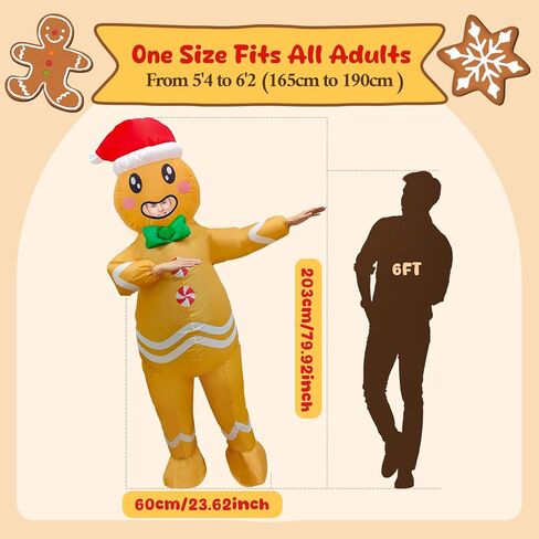 AerWo عيد الميلاد نفخ زي الكبار، لطيف رجل الزنجبيل زي تفجير زي عيد الميلاد للنساء / الرجال، مريحة نفخ رجل الزنجبيل زي لعيد الميلاد تأثيري حزب حلي in Kuwait