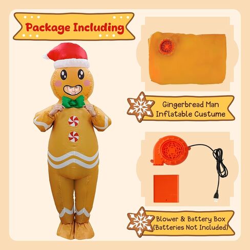 AerWo عيد الميلاد نفخ زي الكبار، لطيف رجل الزنجبيل زي تفجير زي عيد الميلاد للنساء / الرجال، مريحة نفخ رجل الزنجبيل زي لعيد الميلاد تأثيري حزب حلي in Kuwait